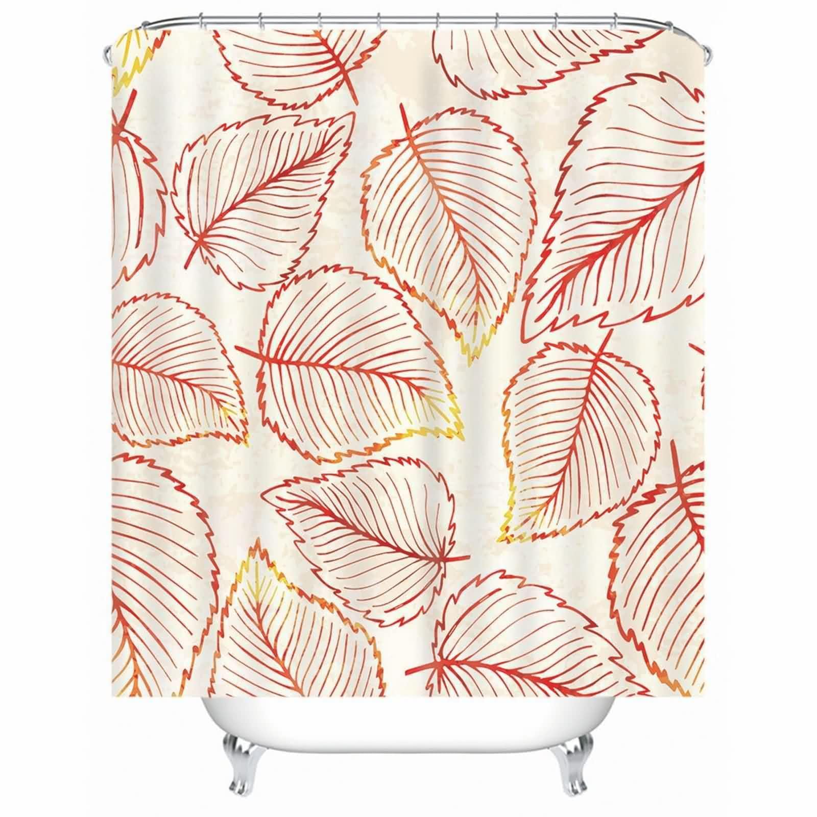 Rideau de douche rouge en polyester anti-moisissure et lavable pour salle de bain à motif feuilles
