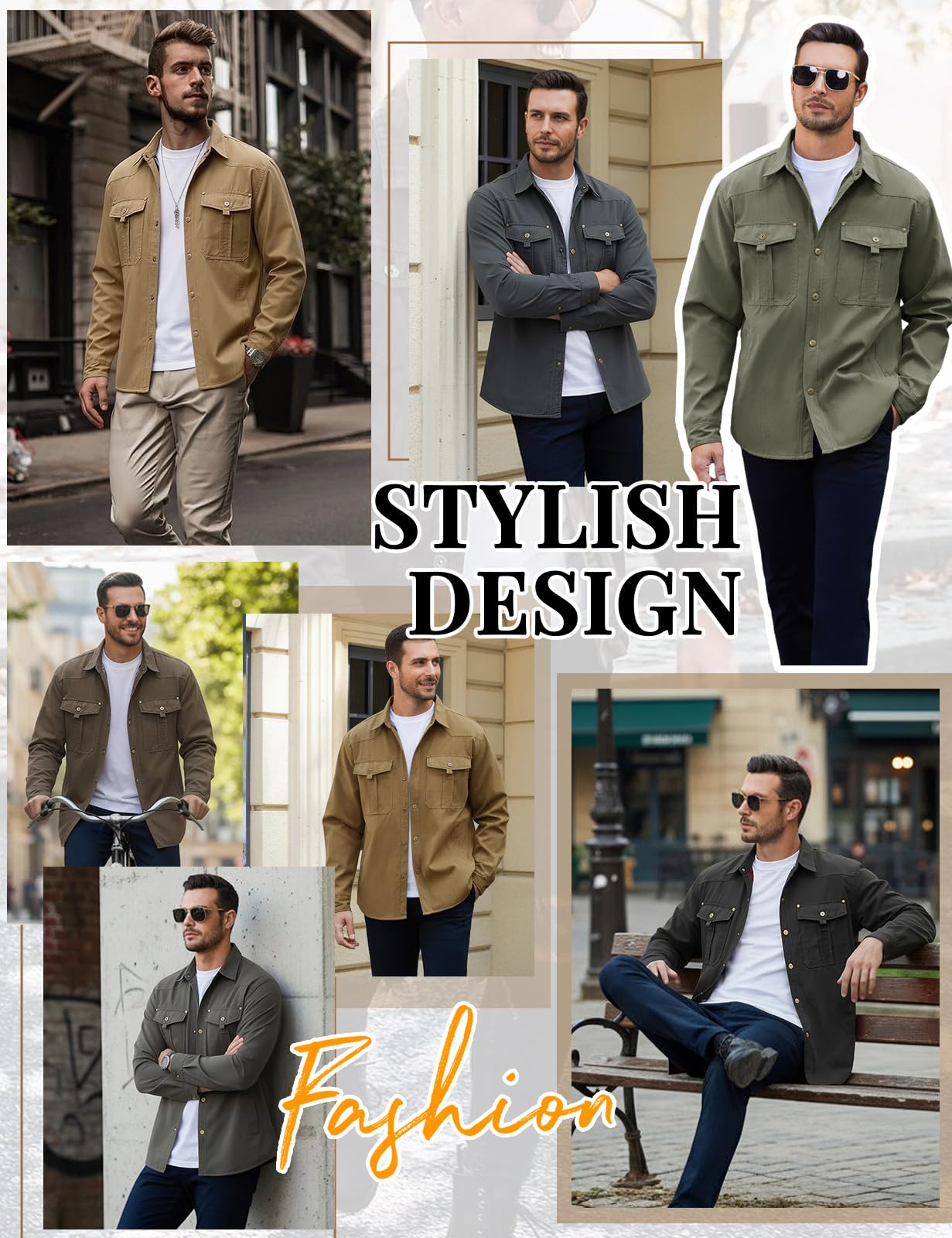 Voqeen Giacca Uomo Casual Camicia Maniche Lunghe Plaid Giubbotto Bottone a Pressione Giacca Occidentale Robusto Outdoor Flanella Foderato Leggera Giubbino