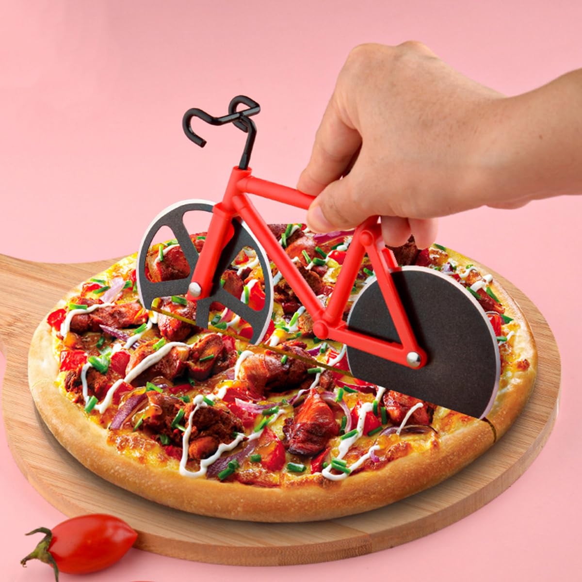Alnicov Bike Pizza Cutter Pizza Cutter Wheel Stal nierdzewna Super ostre ostrza - czerwony