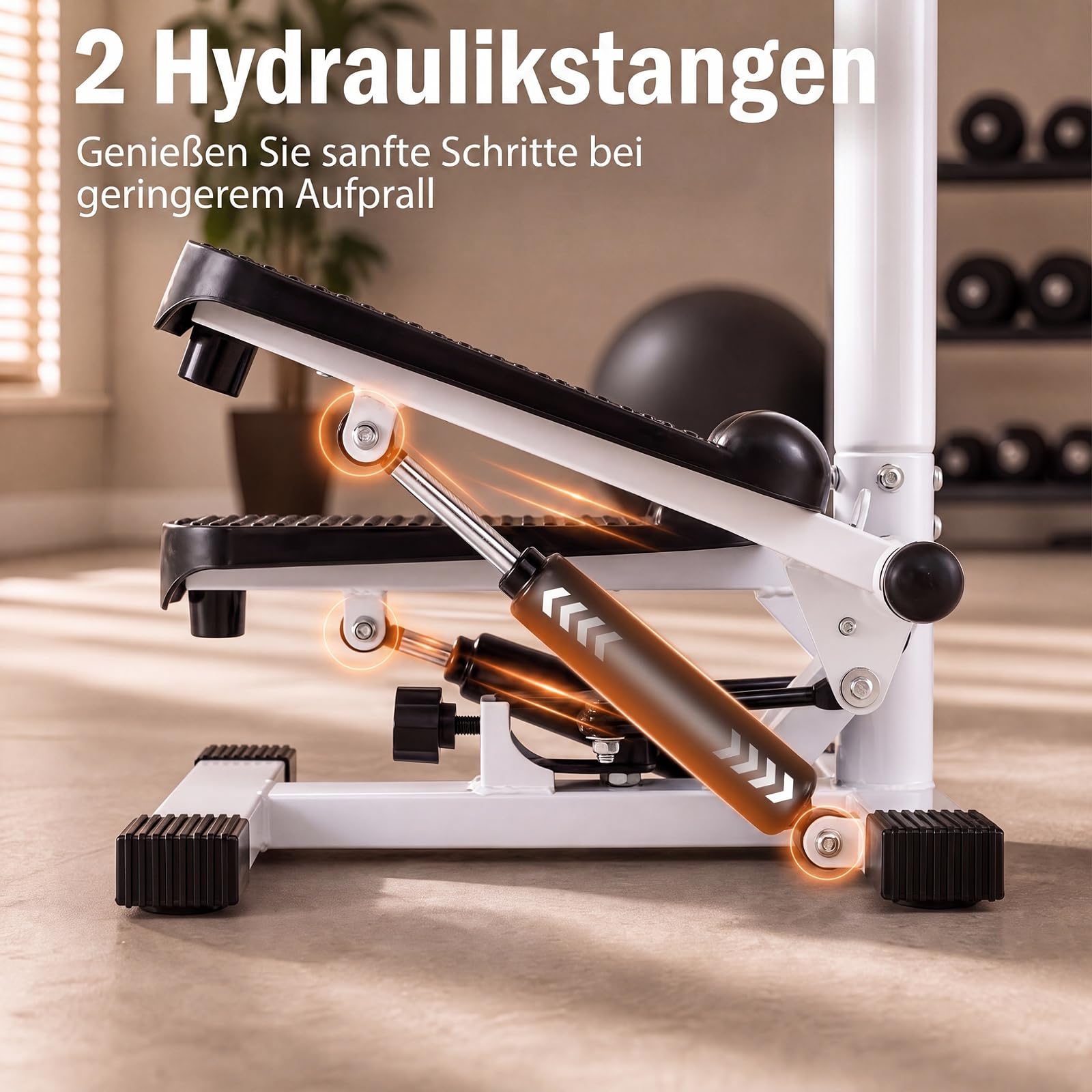 COSTWAY Mini stepper z kierownicą, cichy i antypoślizgowy | Stepper fitness z taśmami oporowymi i wyświetlaczem LCD, hydrauliczny rower treningowy do domu, biura