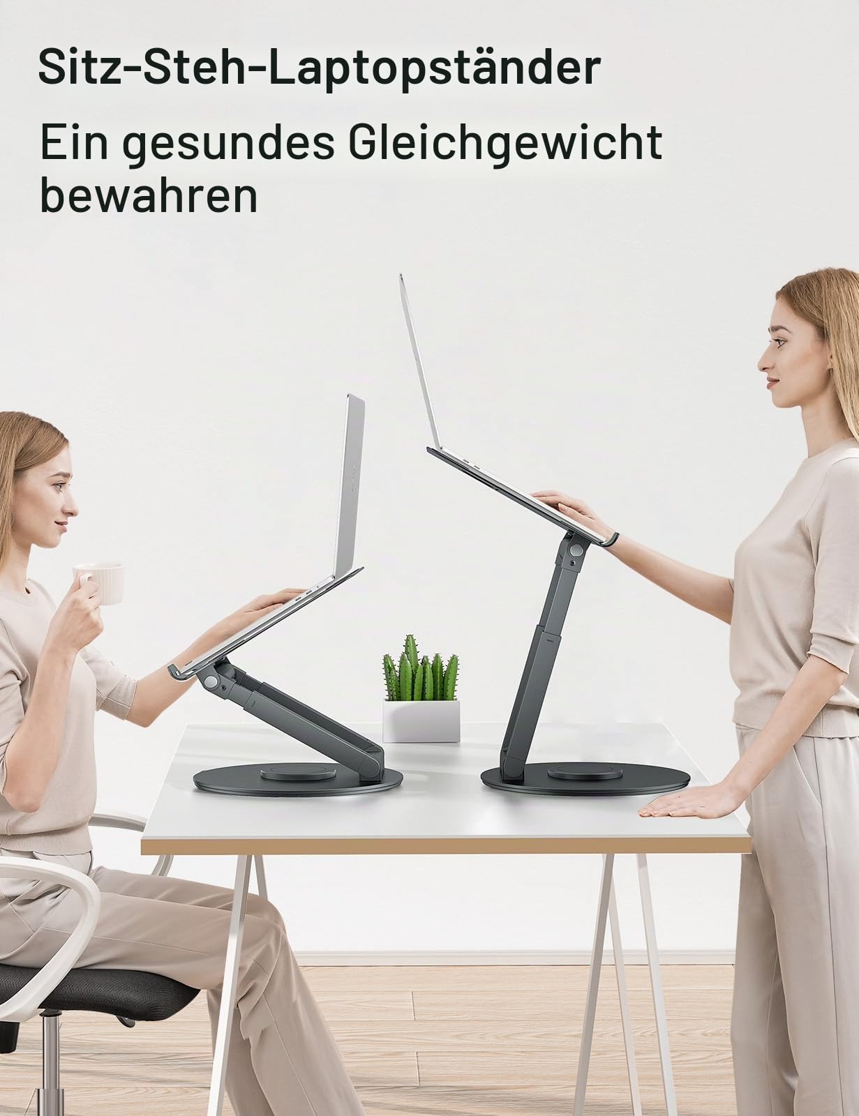 Laptop Ständer Höhenverstellbar mit 360° Drehbarer Basis, Ergonomisch Laptopständer, Laptop Erhoehung Fuer Schreibtisch, Standing Laptop Stand Computer Ständer mit MacBook Pro, Laptops 10–17"-Grau