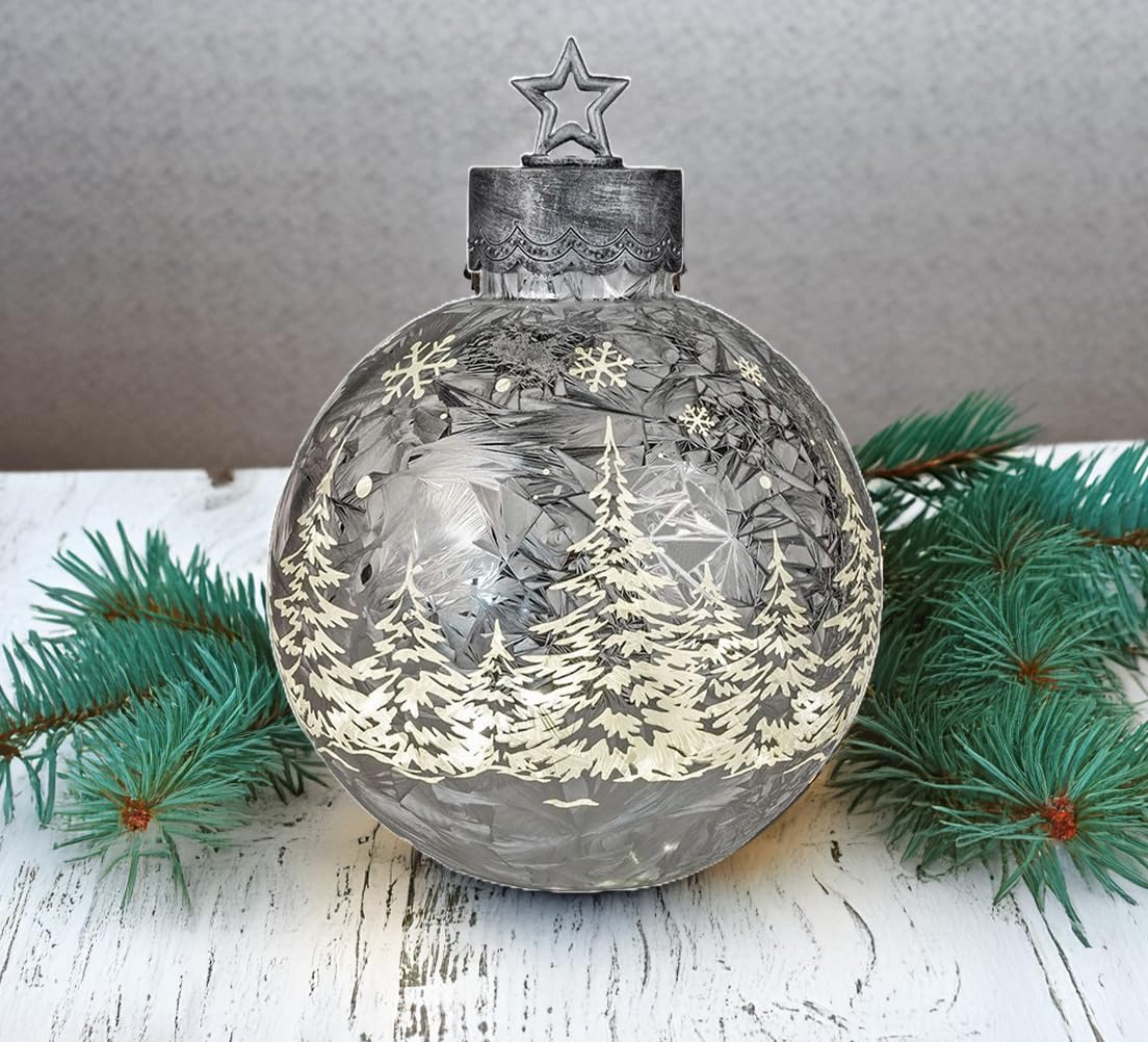 formano Deko-Kugel Silber- Frosty 29cm mit LED Licht Timer Beleuchtete Glaskugel - Weihnachtsdekoration Tisch Regal Deko-Kugel 6h/18h Timer Weihnachtskugel zum Stellen