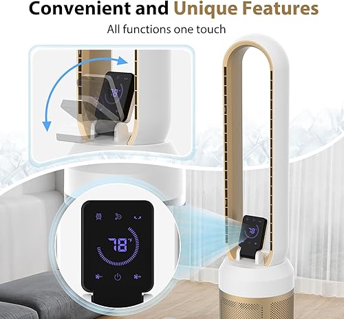 Miniatura 3 de Ventilador sin aspas para dormitorio, circulador de aire de 38 pulgadas con pantalla táctil grande, oscilación de 60, control remoto y táctil, 24