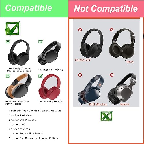 Miniatura 5 de Almohadillas de repuesto para auriculares Skullcandy Crusher Wireless Crusher Evo Crusher ANC Hesh 3 Hesh EVO Hesh ANC auriculares, auriculares