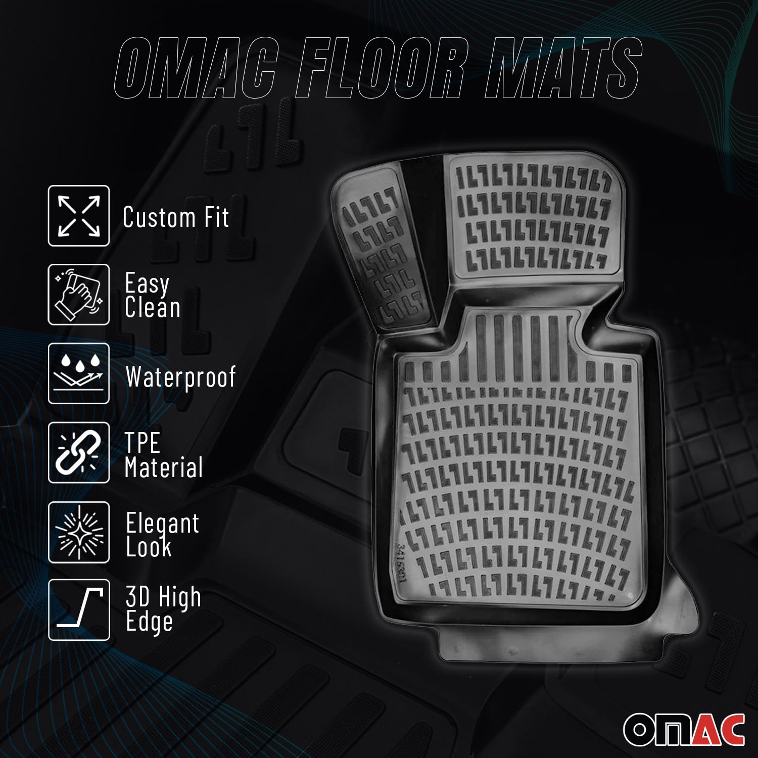 OMAC Tappetini in Gomma Tappetini Compatibili con Citroen C5 Aircross 2018-2025 Gomma TPE Nero