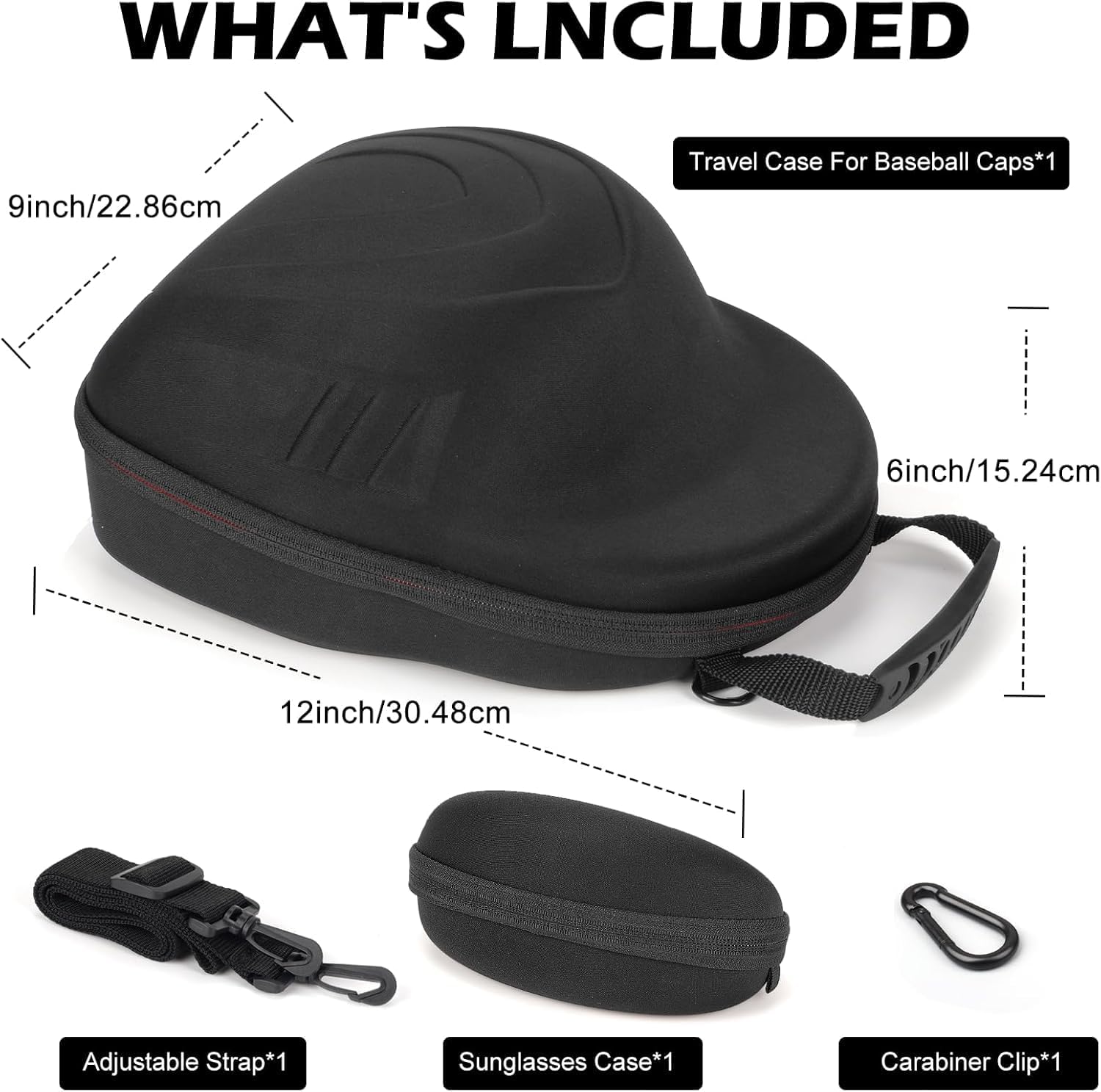 Yewltvep Hard Baseball Hat Case+Sunglass Storage, Hat Carrier Travel Case Hat Storage for 6 Baseball Caps Organizer Protect with Adjustable Shoulder Strap, Perfect for Traveling and Home Storage