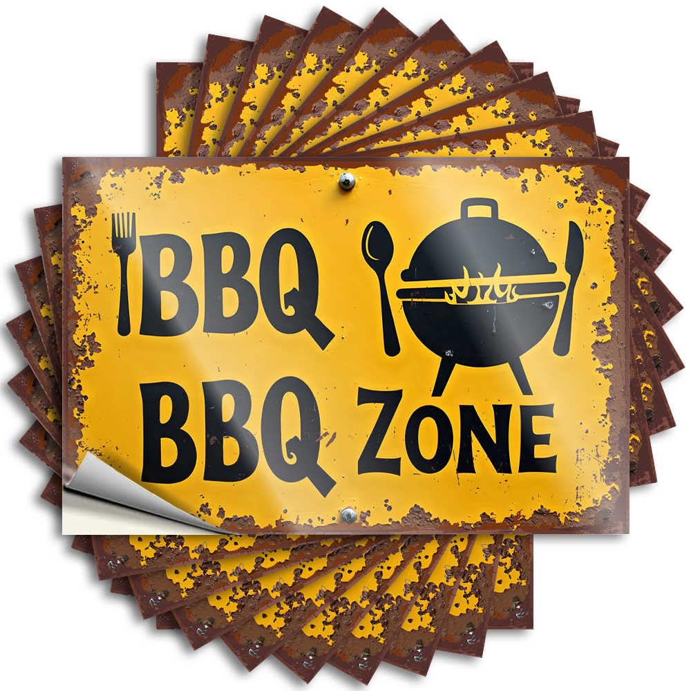 Core Funny Sticker, Bathroom Stuff Garage BBQ Zone: Fork, Spoon, Grill, Fire, Yellow Background | Funny Quote Alcohol Decals(12X18CM)
