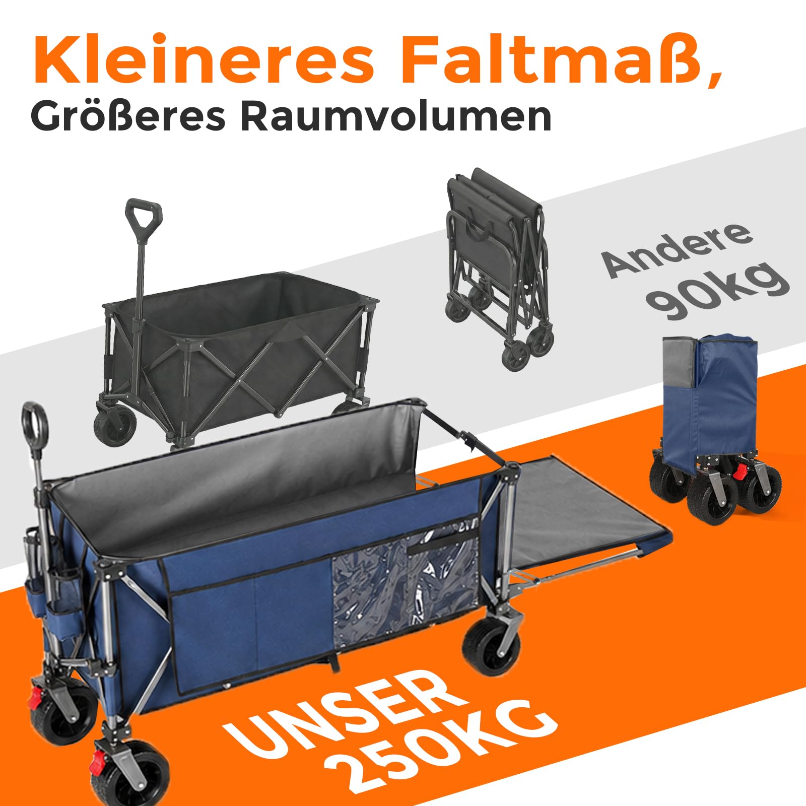 Generisch Carrello pieghevole da 300 + 120 l, blu, con portellone posteriore, per esterni