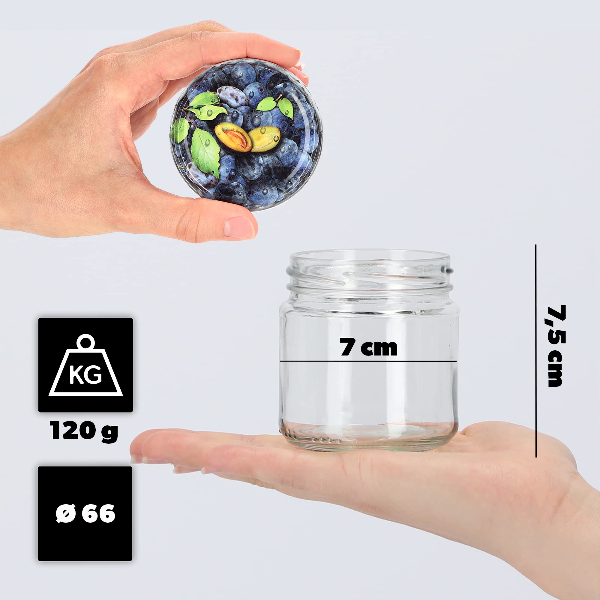 KADAX Kleine inmaakpotten, 315 ml, diameter 66 mm, potten voor honing, jampotten met deksel, luchtdichte, ronde potten (50 stuks, rood geruit