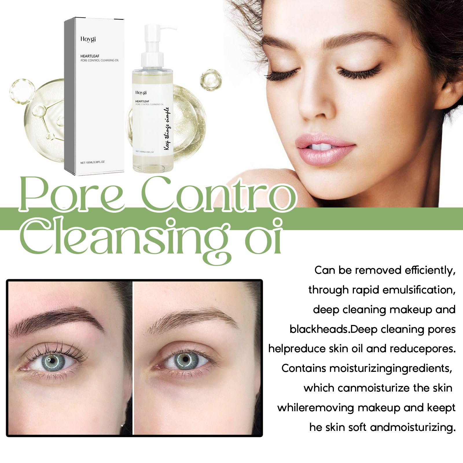 Heartleaf Pore Control Cleansing Oil 100 ml, Olio Detergente Viso, Pore Deep Oil Cleanser, Rimozione Quotidiana dei Punti Neri, Adatto a Tutti i tipi di Pelle