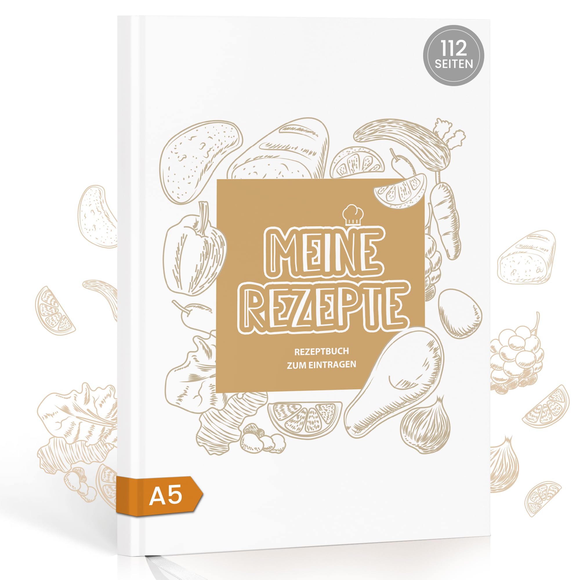Rezeptbuch zum Selberschreiben A5 - 112 Seiten Leeres Rezeptbuch & Backbuch zum Ausfüllen, mit Inhaltsverzeichnis und Schutzcover – Ideal zum Verschenken an Kochliebhaber, Küchengeschenke (Weiß)