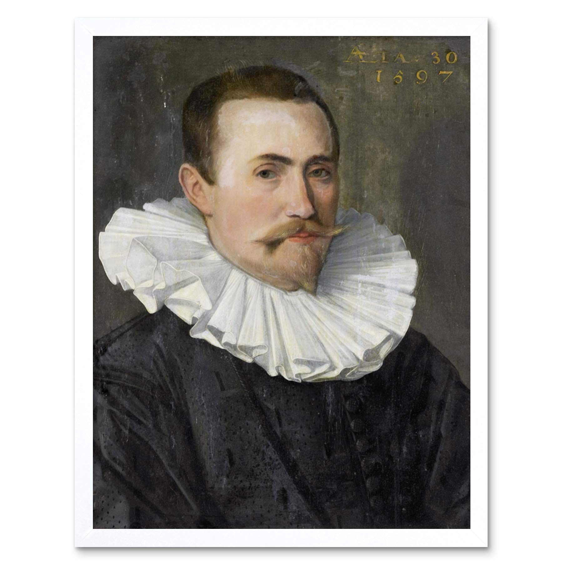 Artery8 Portrait Of A Man 1597 Painting Art Print Framed Poster Wall Decor 12x16 inch