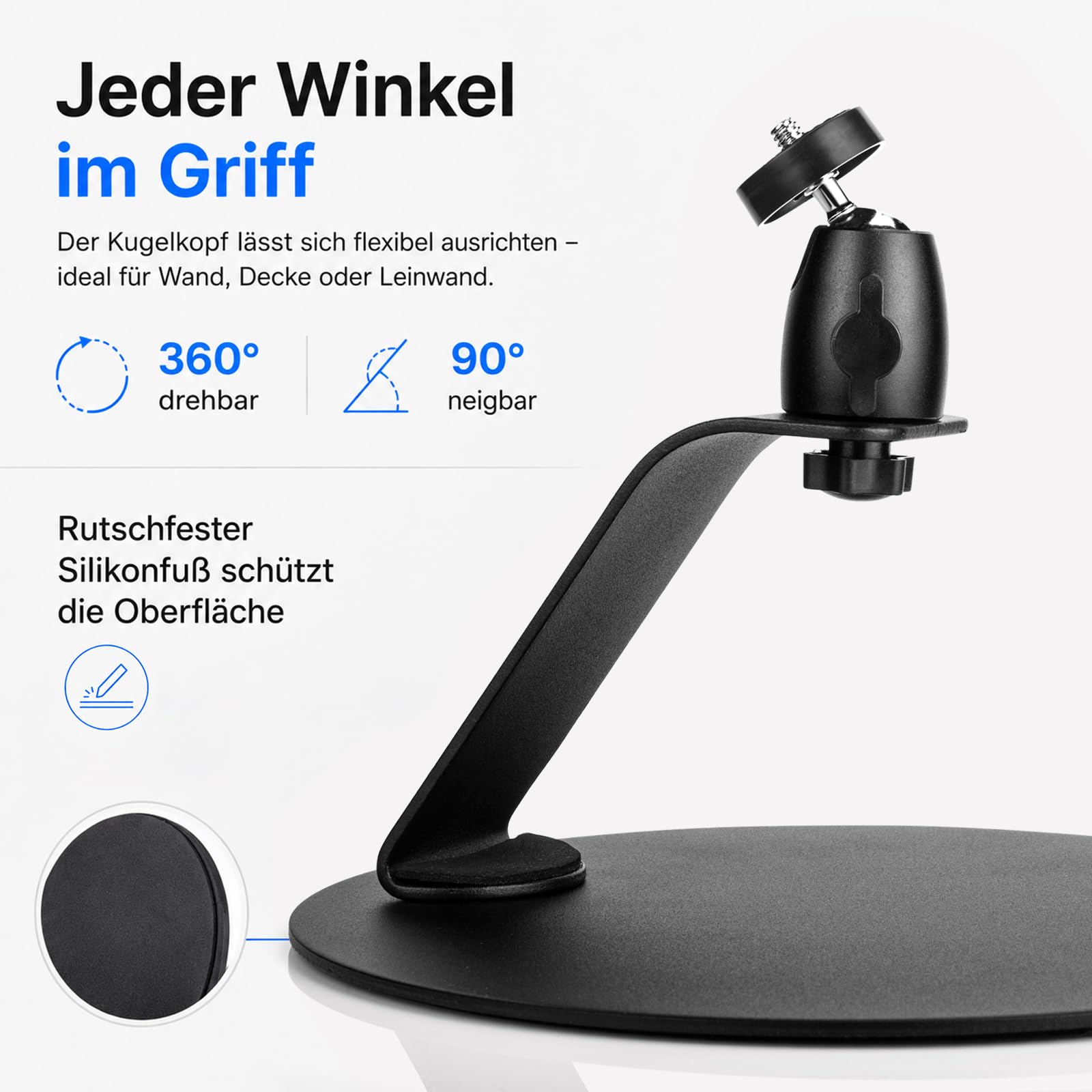 Desktop Projektorständer, Beamer Ständer 360° Drehbar Tisch Beamer Ständer mit 1/4-Zoll-Schraubschnittstelle Projektor Halterung für Mini-Projektoren Kamera Monitor (B)