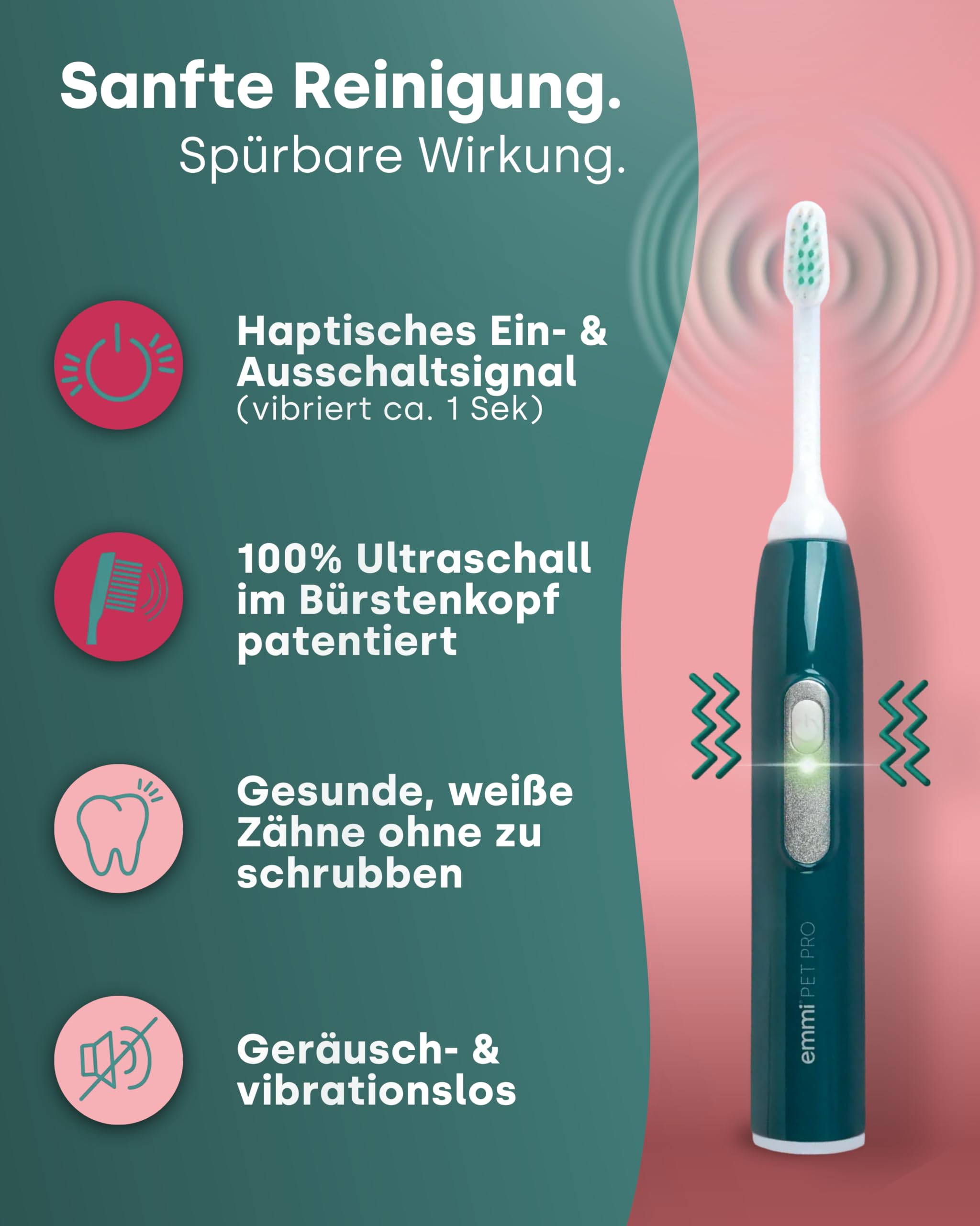 emmi-PET PRO Ultraschallzahnbürste für Hunde I Ultraschall Zahnpflege I Bis zu 96 Mio. Schwingungen/Min. & 12 Tage Akkulaufzeit I Inkl. Ladestation, Zahncreme & Aufsätzen I German Engineering
