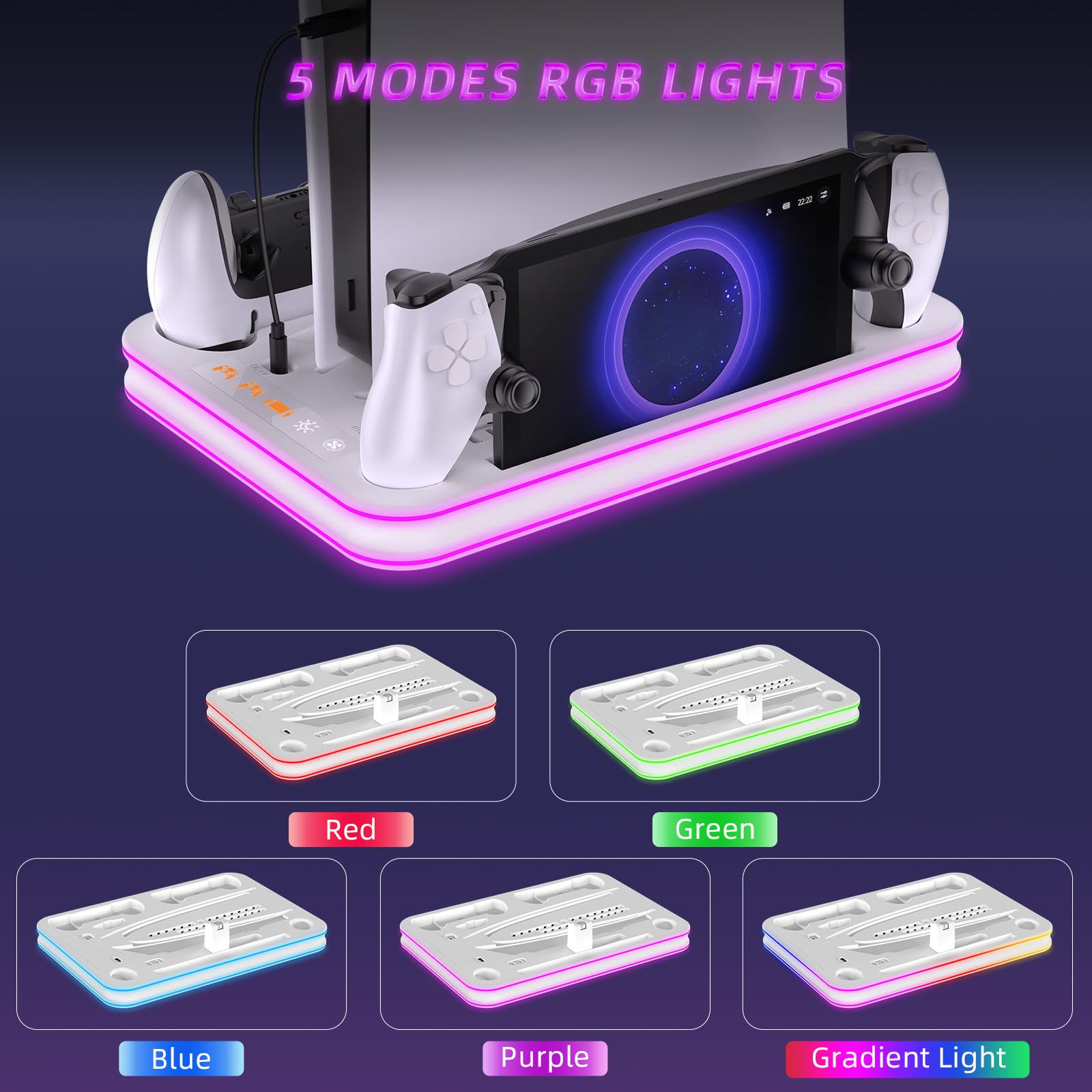 Supporto e stazione di raffreddamento per PS5 / PS5 Slim / PS5 Pro con controller LED stazione di ricarica