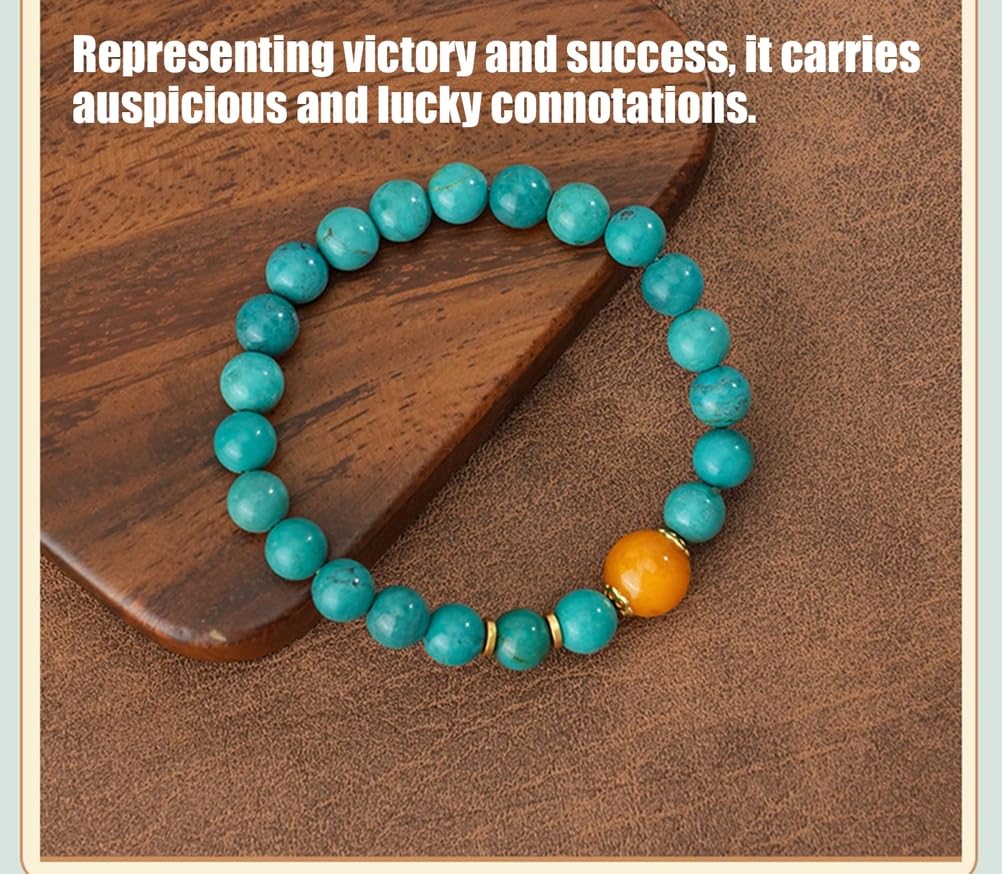 Pulsera con Cuentas de Turquesa Natural y ámbar – Cuentas de Piedras Preciosas de 7 mm Hechas a Mano, joyería apilable Elegante, Accesorio Boho Chic, Regalo de Cristal curativo