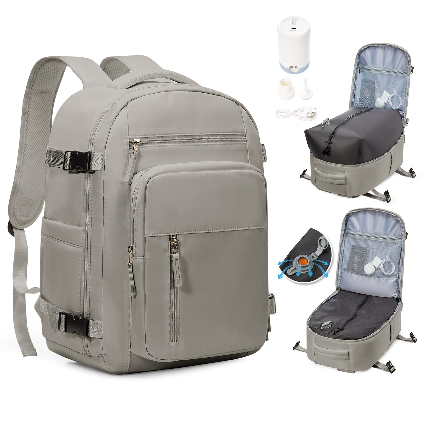 Cabin Bags for Travel, Underseat Carry on Hand Luggage Backpack for Women Airplane Approved Travel Backpack Personal Item Travel Bag 14 inch Laptop Backpack for Business Casual Work Beige — view 36
