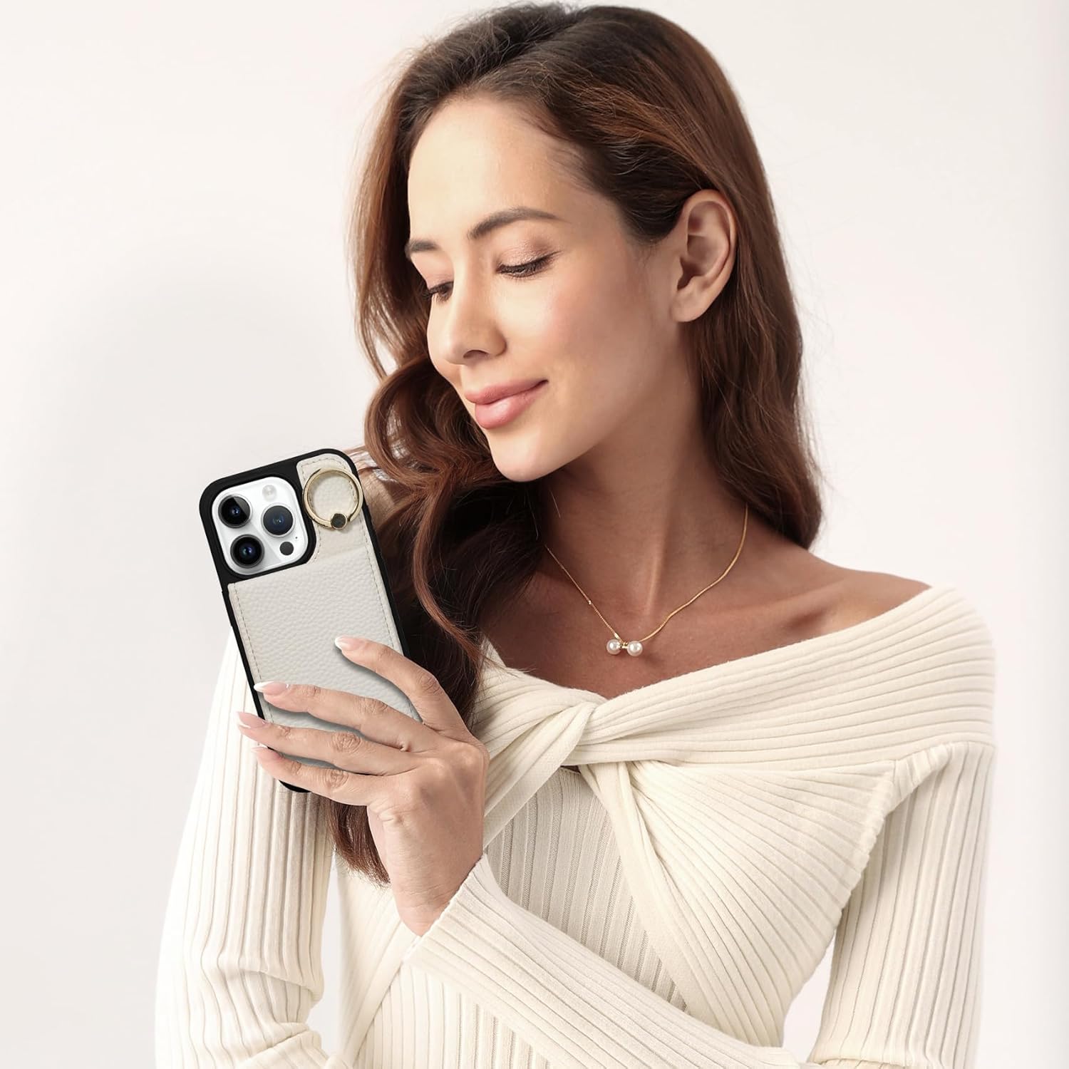 Keallce Case for iPhone 15 Pro 6.1'', Detachable Crossbody Wallet Case with RFID Blocking Card Slots, 360?Stand Ring, Flip Leather Protective Cover Lanyard Shoulder Strap Women for iPhone 15 Pro Beige - Image 8