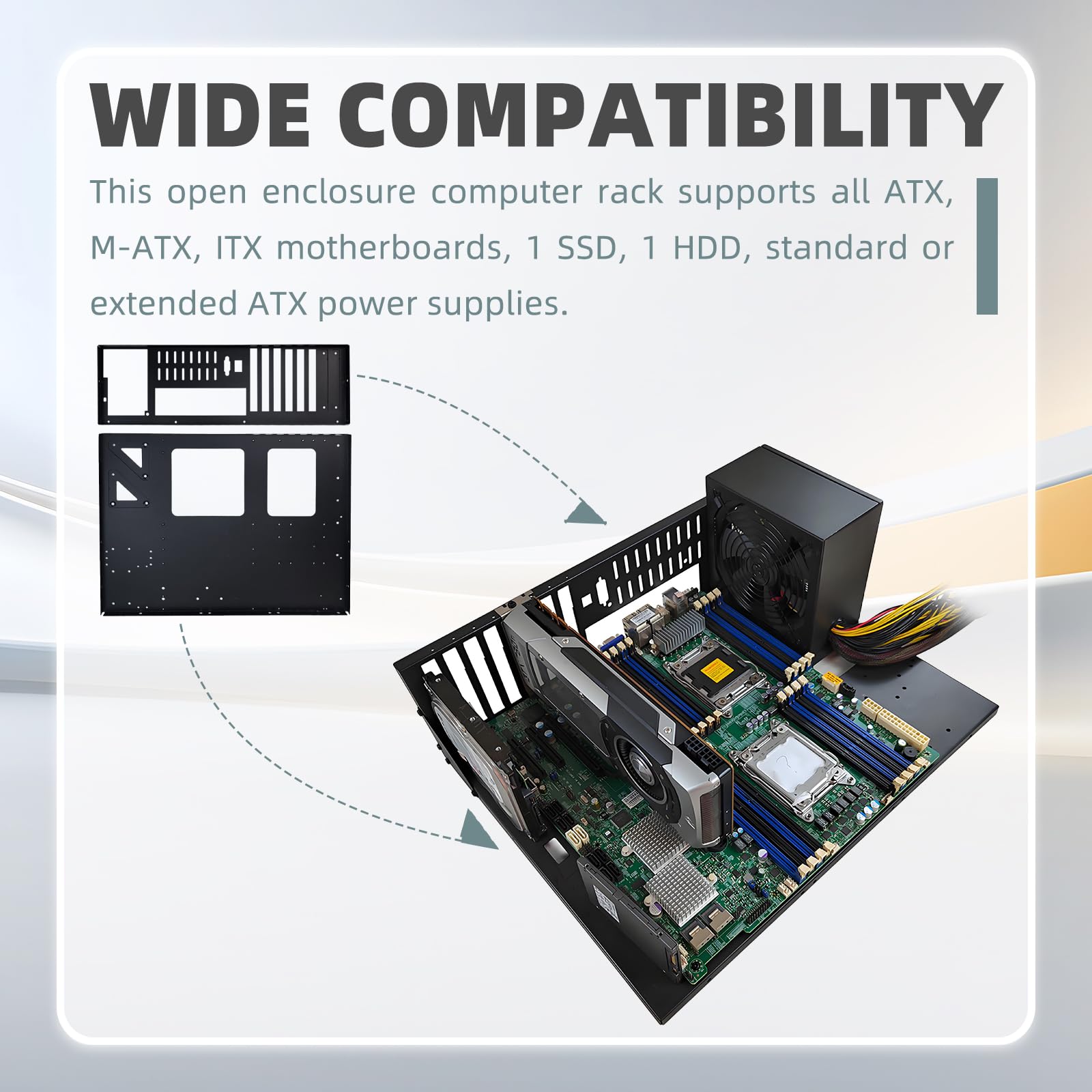 Banc d'essai PC, Boîtier Ouvert E-ATX, Dissipation Thermique largement dimensionnée, Boîtier PC Open Air, Support pour Carte mère pour Serveur et PC (E-ATX)