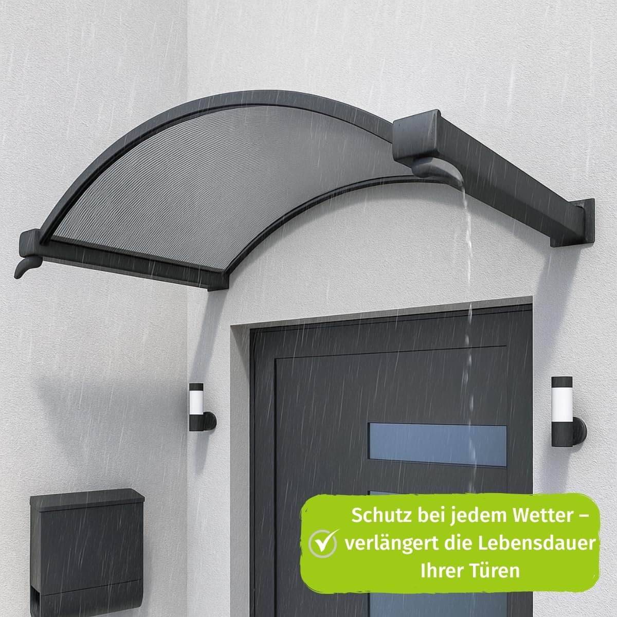 Gutta Vordach für Haustür - Türüberdachung Sonnenschutz für Eingang, Terrasse, Balkon & Fenster - Polycarbonat Aluminium sehr robust und langlebig - UV-Schutz & Regenschutz - 160 x 90 cm