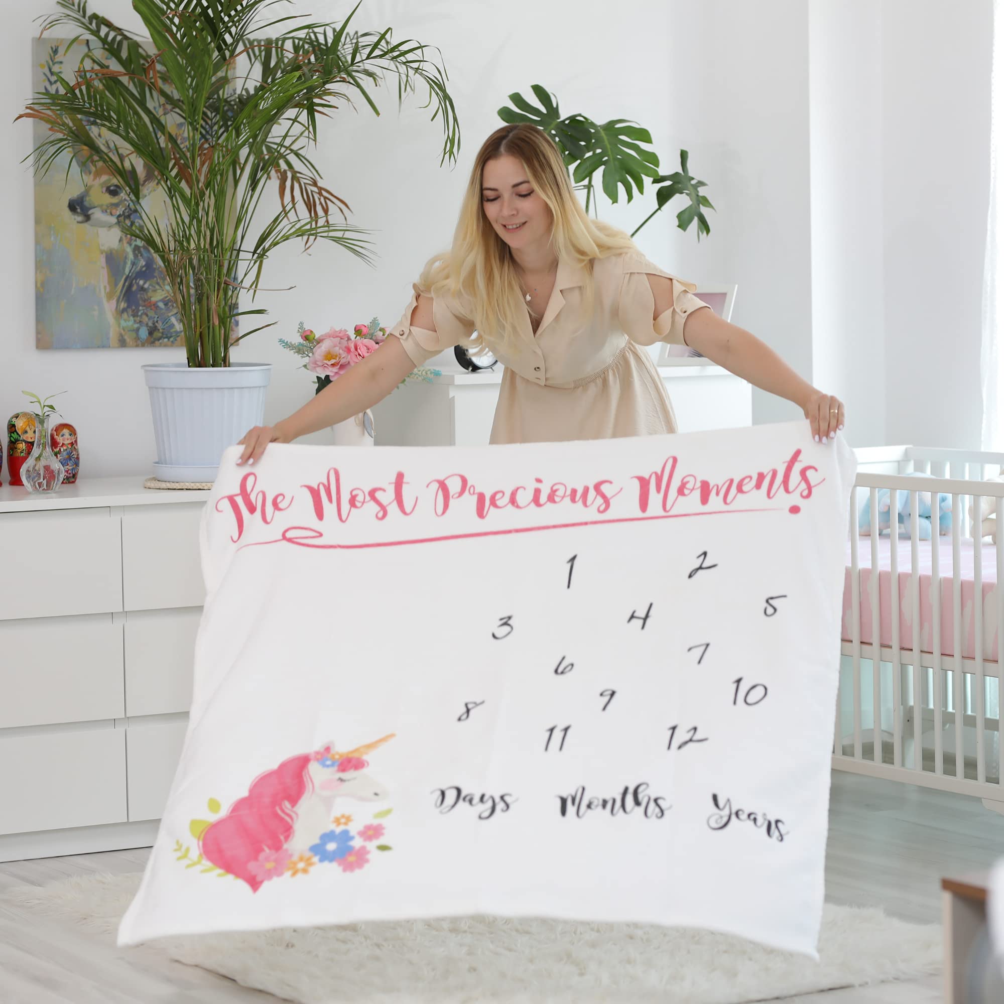 Baby Milestone Blanket - Unicorn Design, 47x47 Inch Fleece, Monthly Photo Prop, Growth Chart, Gift - View #2