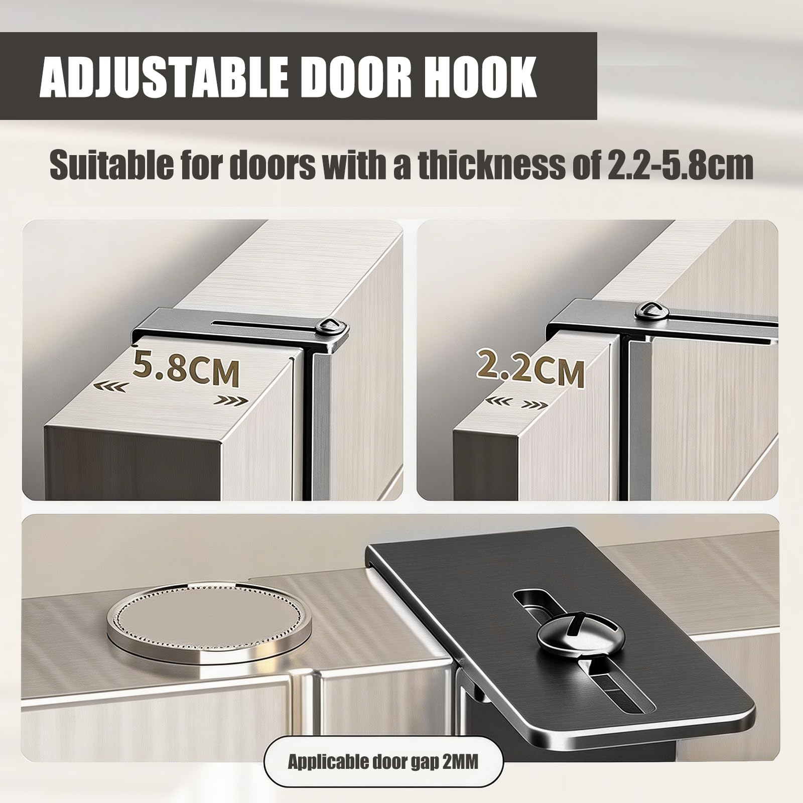 Appendiabiti da Porta, Attaccapanni da Porta, Appendino da Porte Regolabile per 22-58mm, Ganci Porte con 5 Ganci, Gancio Door per Camera da Letto, Bagno, Cucina, Grigio