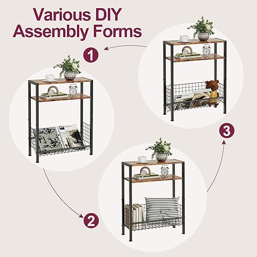 Miniatura 26 de Mesa auxiliar delgada para espacios pequeños, diseño 2 en 1 con soporte para revistas, marrón rústico Marrón (Rustic Brown),Negro -,Bricolaje