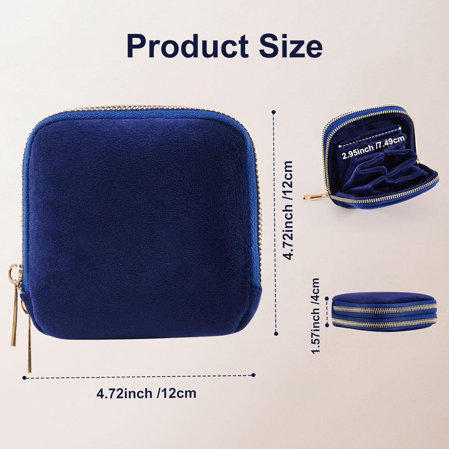 Double-zip Jewelry Pouch for Travel, Multi-compartment Jewelry Organizer Bag,Small Jewelry Case with Soft Velvet for Rings Earrings & Bracelets, Gifts for Women.Blue. Not Rigid.(Blue) - Image 3