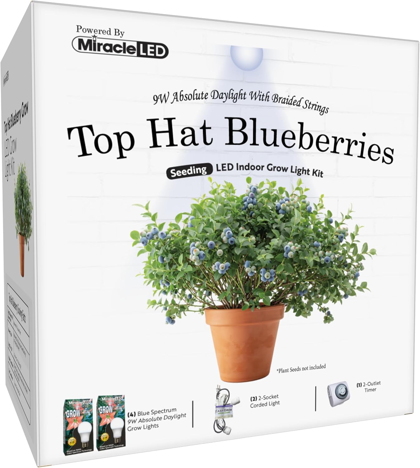 Miracle LED Absolute Daylight Blue Spectrum, Top Hat Blueberry Starter Grow Light Kit (Braided 2-Socket) 2PK
