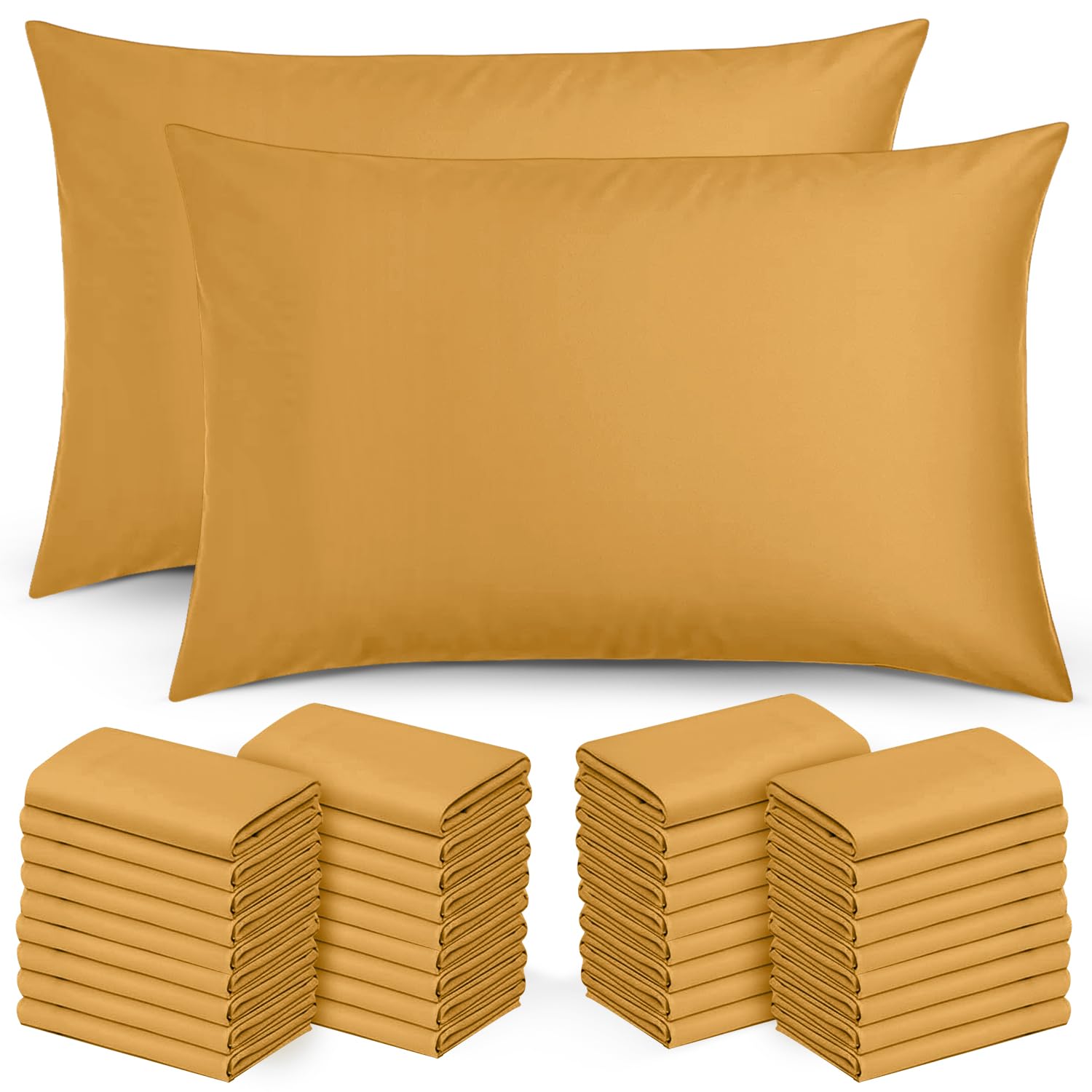 Moonlight Bedding Pillow Cases 50 Pack – Ochre Pillowcases Envelope Closure Super Soft Brushed Microfiber Standard House Wife Pillow Covers, (50 X 75 CM)