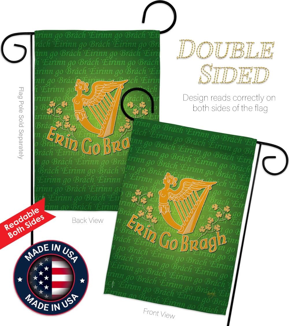 Erin Go Bragh Garden Flag - Set Wall Holder Spring St Patrick Shamrock Leprechaun Lucky Coin Holiday March Irish Clover - House Decoration Banner Small Yard Gift Double-Sided Made In USA 13 X 18.5