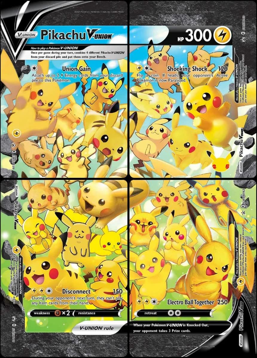 Pikachu V-Union - 4 Card Set - SWSH139 - SWSH140 - SWSH141 - SWS142 - Pokemon Celebration Black Star Promo Set