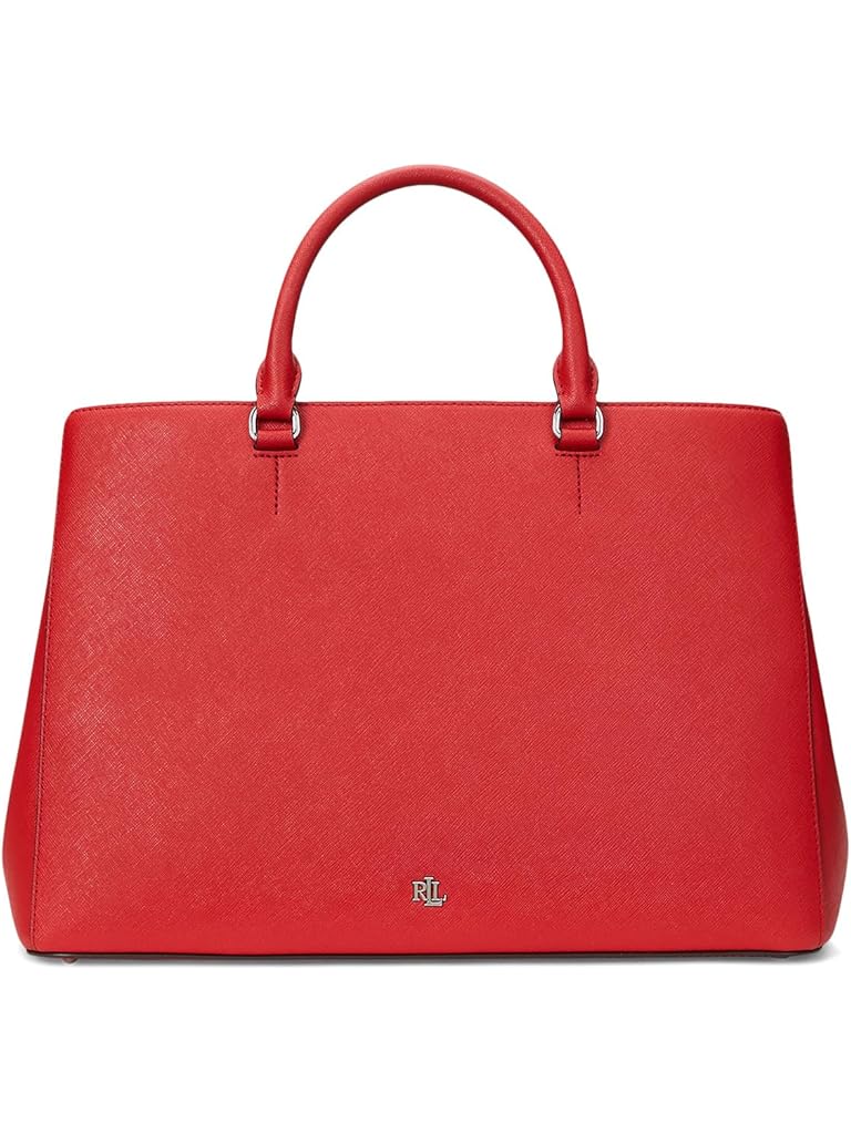 Red Lauren Ralph Lauren Crosshatch Leather Large Hanna Satchel