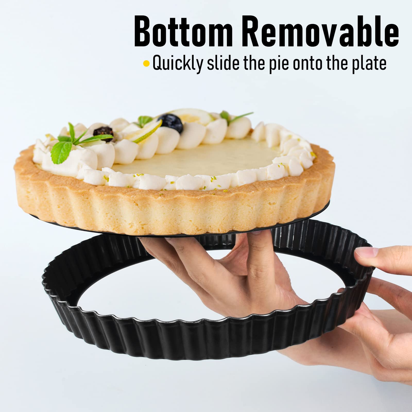 Teglia Per Quiche E Torte 22 Cm Con Fondo Rimovibile, Antiaderente In Acciaio Al Carbonio. Perfetta Per Dessert Salati E Dolci. - 2