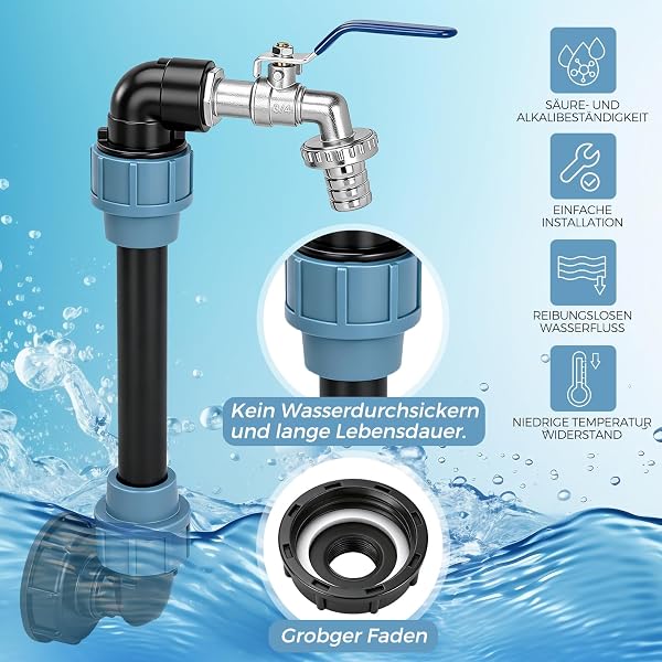 IBC Tank Zubehör Auslaufhahn - IBC Container Zubehör Wasserhahn 3/4 Zoll, IBC Tank Schwanenhals Adapter für 1000L Regenwassertank - 3