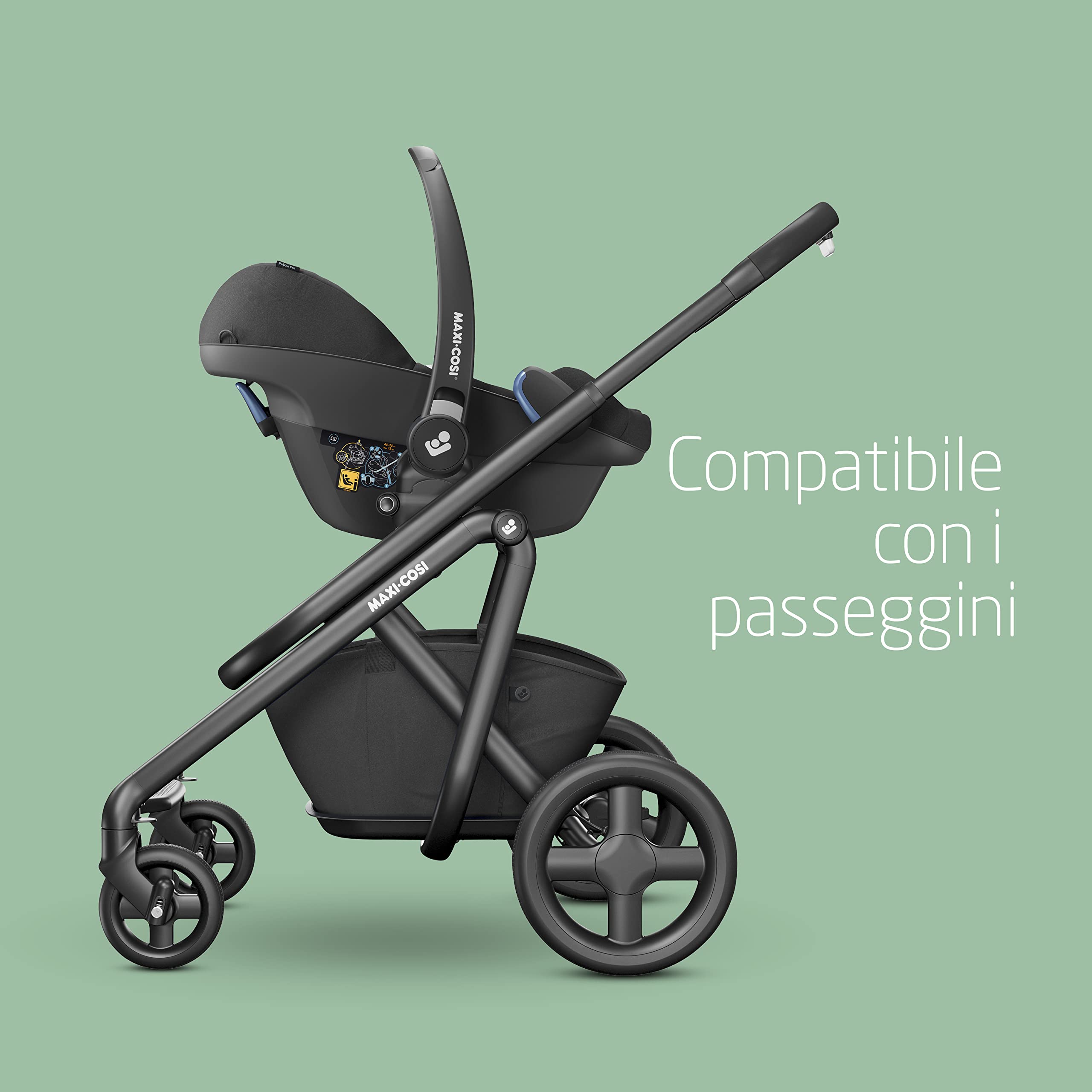 Maxi-Cosi Pebble Pro i-Size Seggiolino Auto Gruppo 0+ i-Size, Cuscino Riduttore Neonato, Poggiatesta Ergonomico, Capottina Solare, Protezioni Laterali, per Bambini 0-12 mesi 45-75 cm, Essential Black