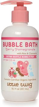 Little Twig Bubble Bath, Baby Bath Essential with Natural Plant Derived Formula, Vegan, Gluten-Free, Paraben-Free, Berry Pomegranate Scent, 8.5 fl. oz.