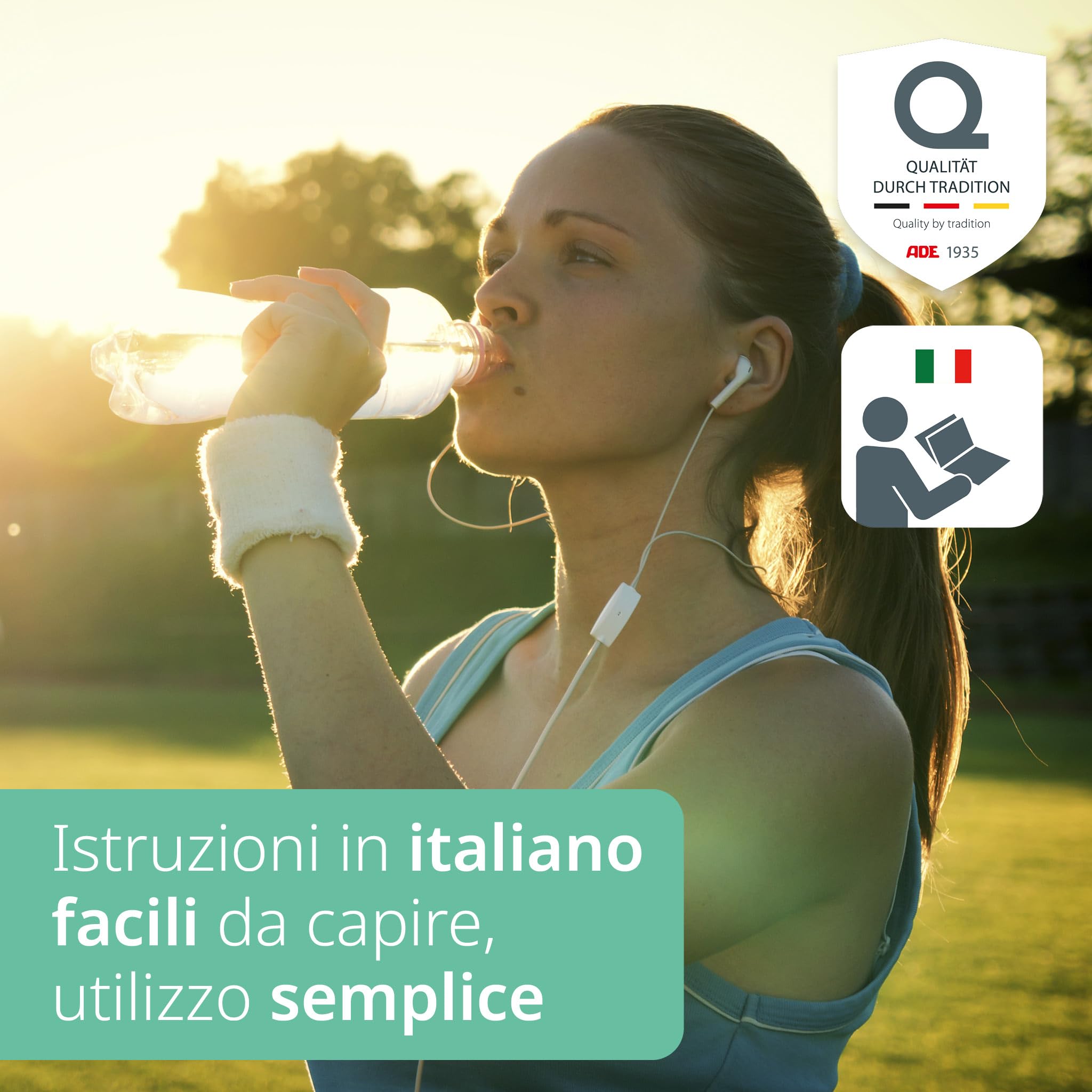 ADE Bilancia pesapersone digitale senza bateria | trazione dinamica rispettosa dell'ambiente | eco sostenibile | fino a 150 kg | nero