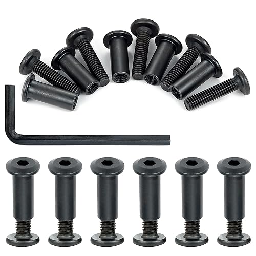 Vista 12 de Juego de 100 tornillos y tuercas de barril M6, juego de tornillos métricos hexagonales mixtos de acero plateado y negro para montaje en TV, Juego