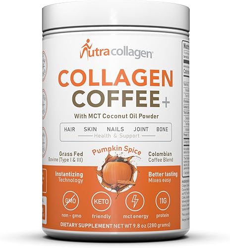 NUTRACOLLAGEN Polvo peptídico con café colombiano de alta calidad alimentado con pasto apto para cetogénicos, aceite de coco MCT, sin soja, sin