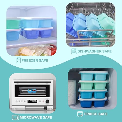 Miniatura 4 de Finorder Paquete de 4 recipientes de alimentos con 4 compartimentos para niños y adultos, contenedores reutilizables para almuerzos para escuela,