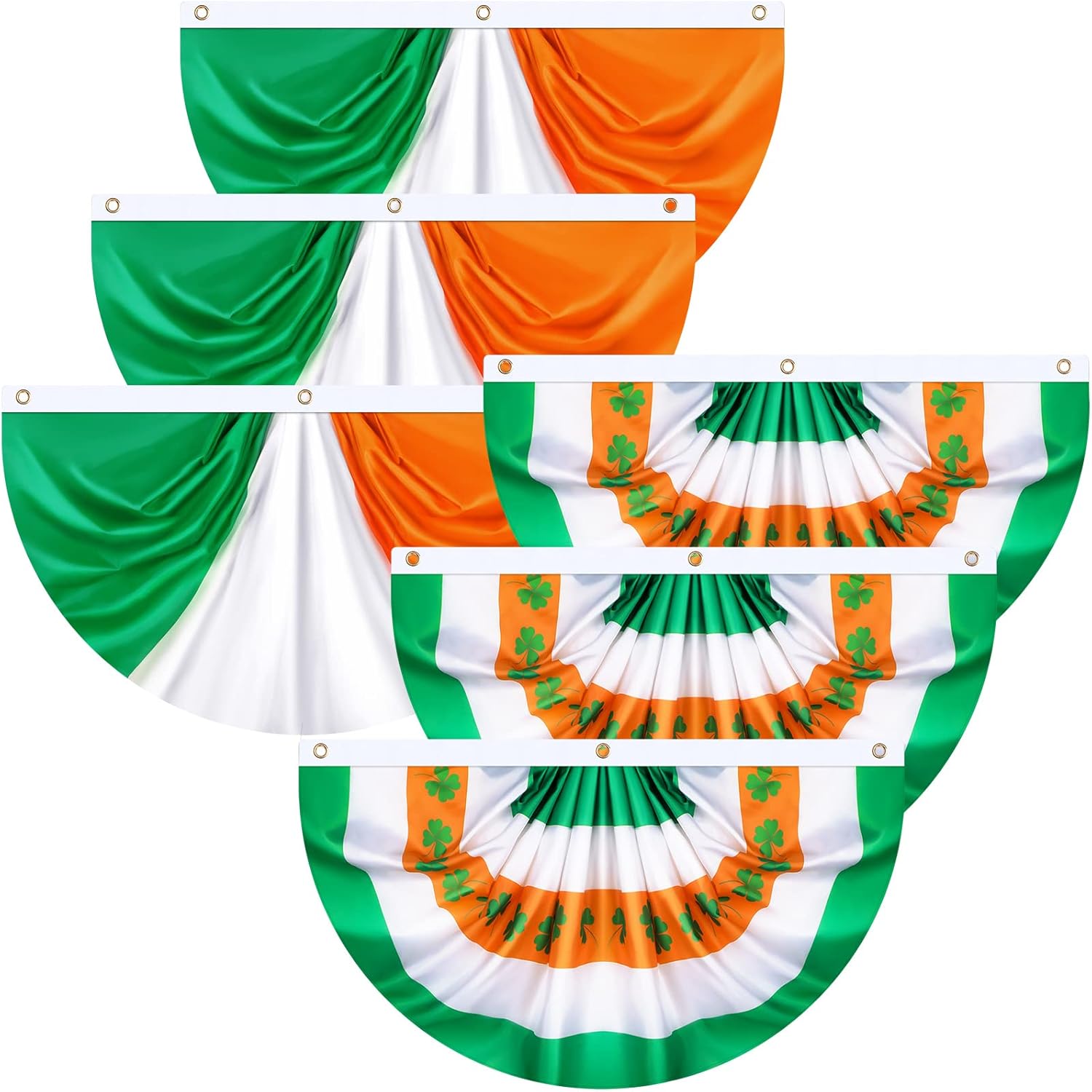 Tegeme 6 pcs St. Patrick Day Irish Flag Shamrock Ireland Fan Flag 3 X1.5 Feet St. Patrick Day Bunting with Grommet Garden Banner Outdoor Decoration