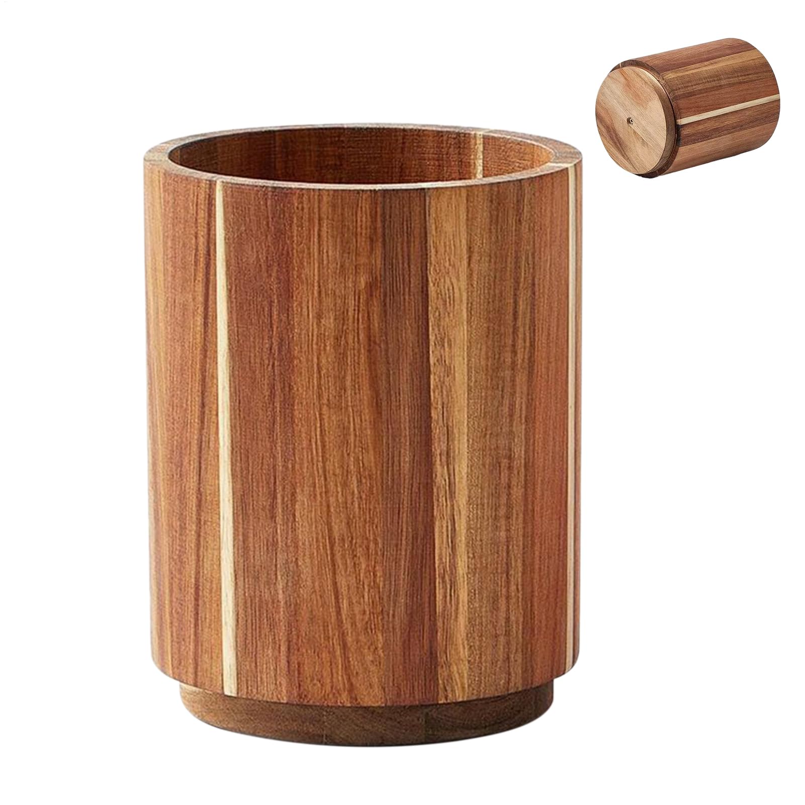 Organisateur d'ustensiles de cuisine en bois de 18 cm avec socle pivotant élégant