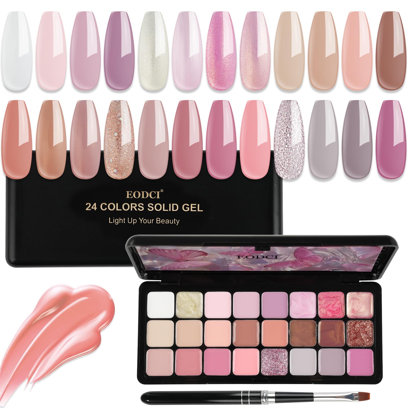 eodci Smalto per unghie in gel solido, tavolozza di 24 colori con pennello, kit per manicure con motivo pudding di fango, marrone nudo e oro, regalo per la festa della donna