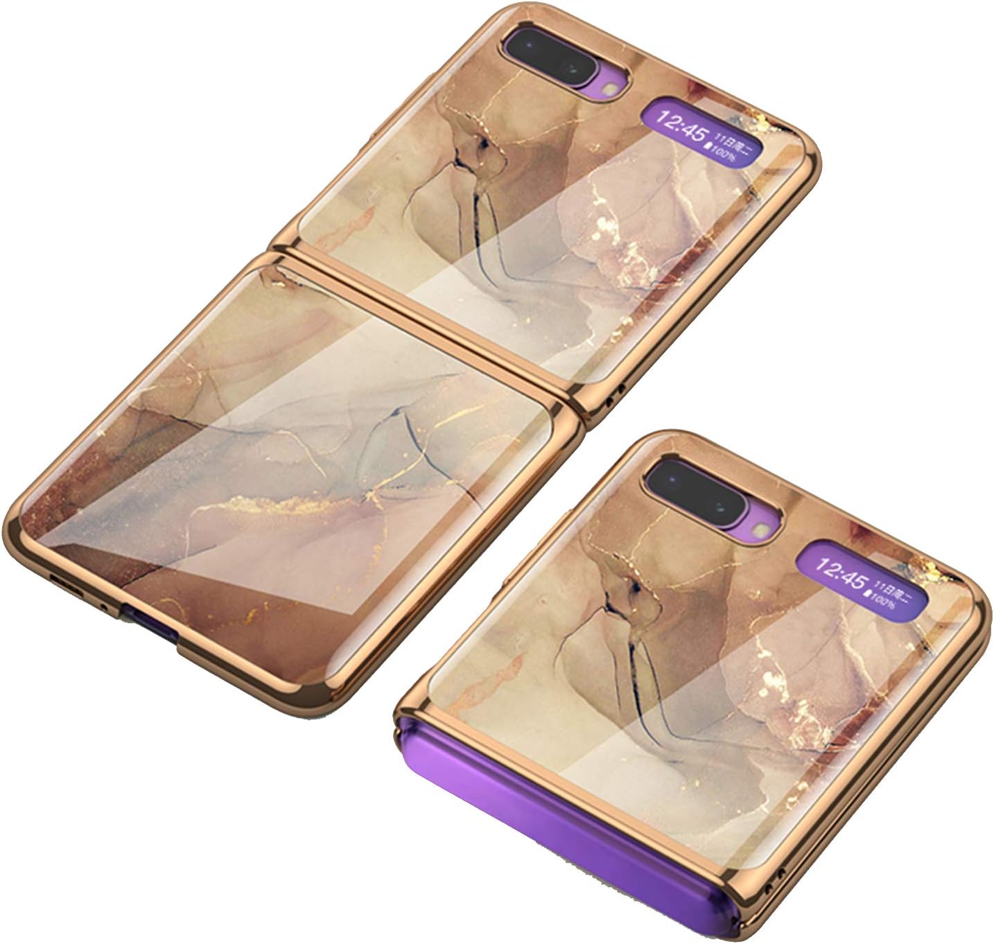 LICHIFIT Ultra-Thin Tempered Glass Phone Case Protective Skin for Samsung Galaxy Z Flip Phone Fashion Electroplated PC Back Cover Protection (Champagne)
