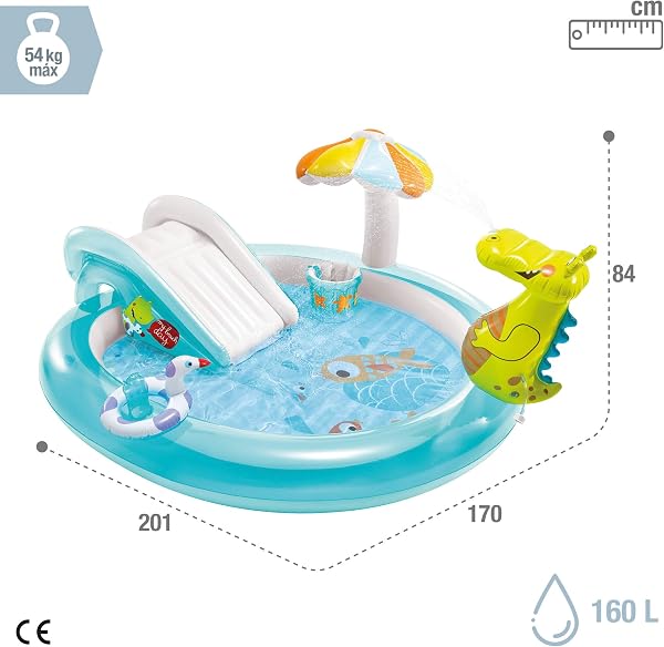 INTEX 57165 - Piscina infantil hinchable con dispersor de agua y tobogan cocodrilo, centro de juegos para niños - 3