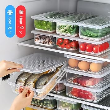 Fridge organizer,6 pieces Stackable refrigerator organizer bins,Refrigerator Organizer Bins with Lids,For Food,ruits,meat,Vegetable
