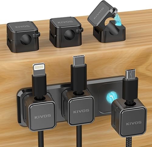 KIVOS Organizador magnético de cable con clip magnético para colocar debajo del escritorio, soporte de cable adhesivo, organizador de cables para el