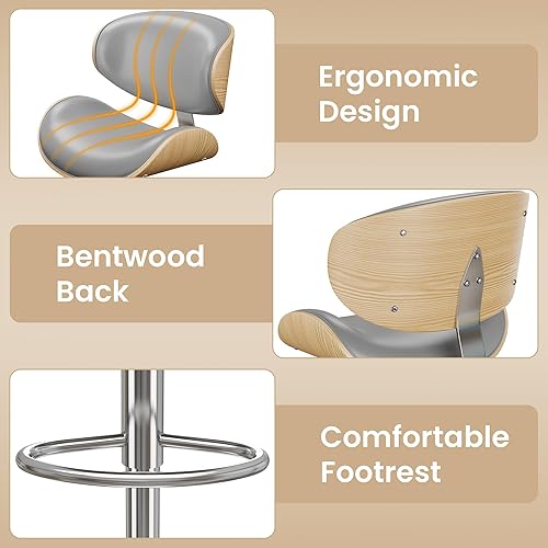 Miniatura 4 de YaFiti Juego de 2 taburetes de bar, taburetes de bar giratorios de altura ajustable Bentwood, silla de bar tapizada de piel sintética con respaldo y