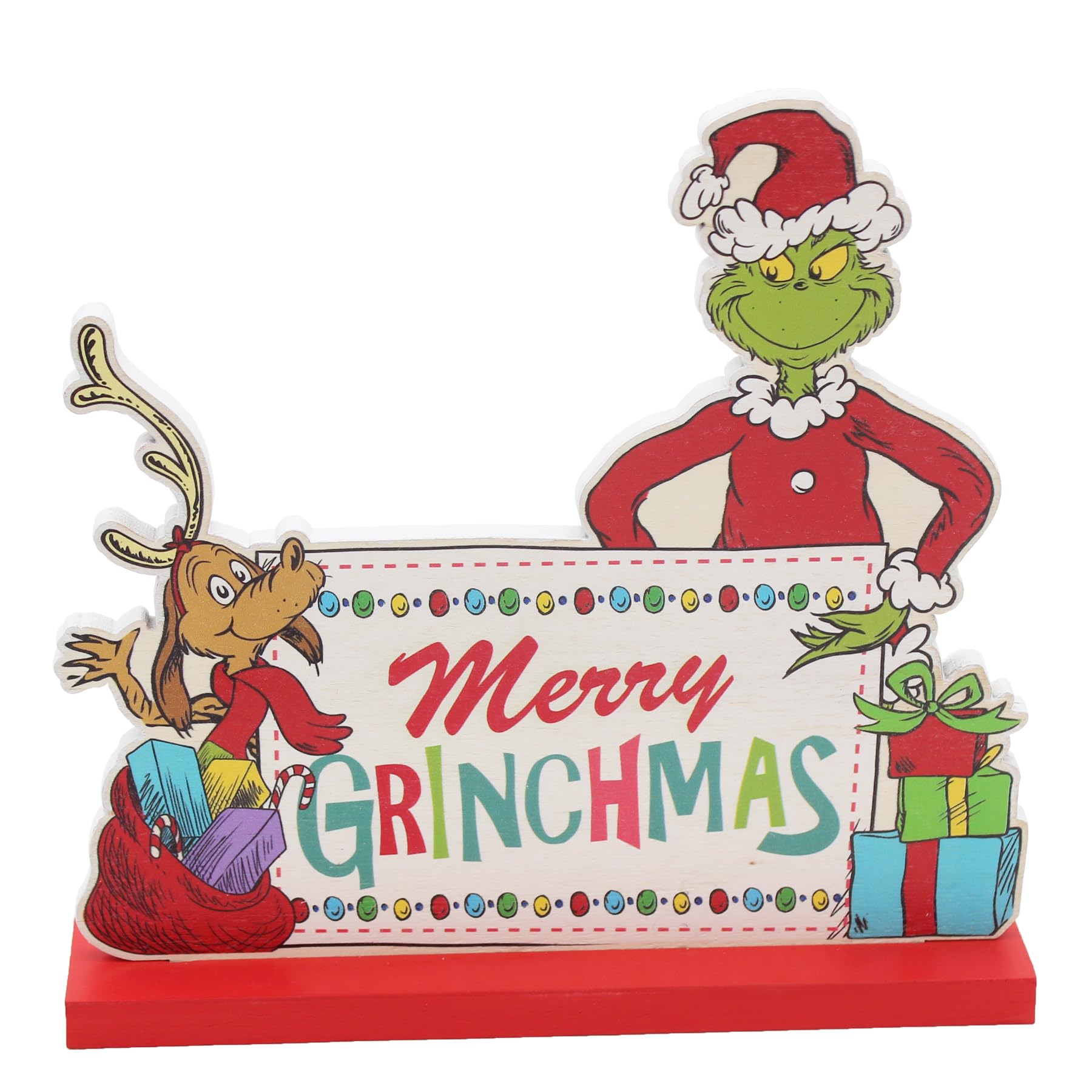Christmas Grinch Plaque Decoration Mantel Ornament MDF - Grinch and Max Merry Grinchmas